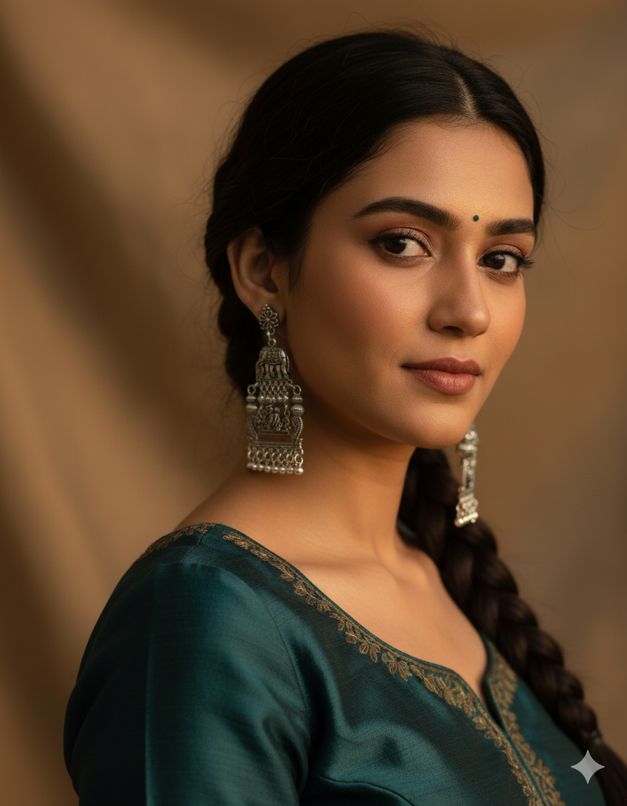 Oxidised Silver Elephant Jhumka Earrings – Traditional Ethnic Statement Earrings for Women