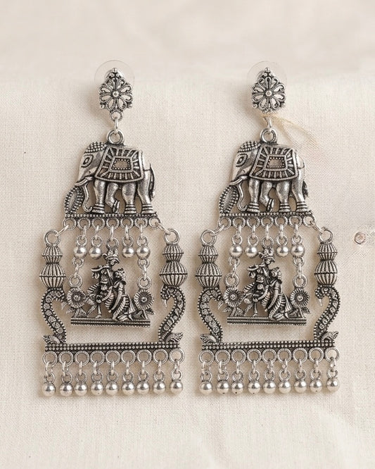 Oxidised Silver Elephant Jhumka Earrings – Traditional Ethnic Statement Earrings for Women