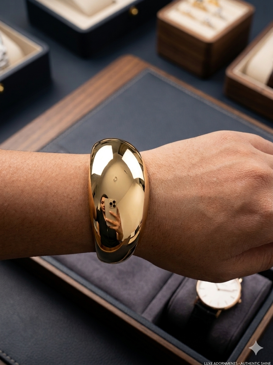 Chunky Gold Sculptural Cuff Bracelet – Bold High-Shine Statement Bangle